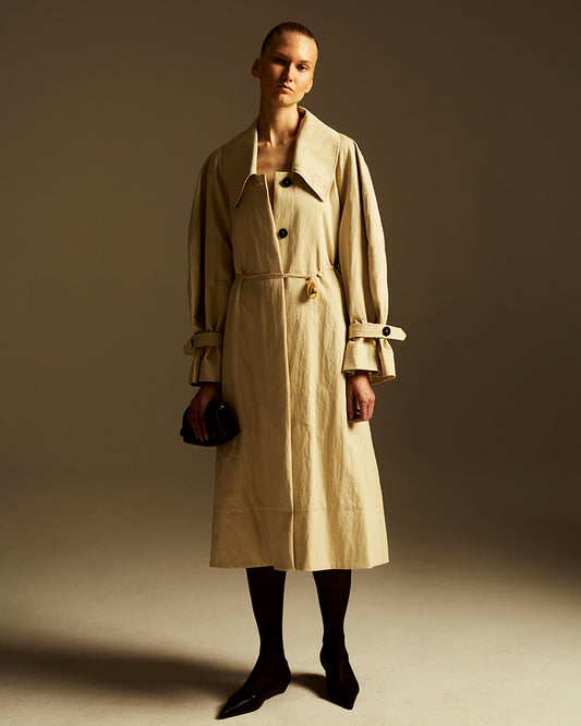 Pleated Fabric Trench Coat