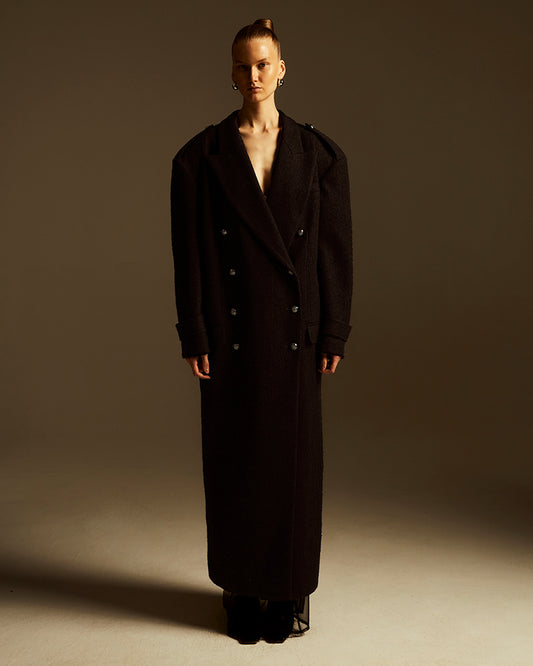 Oversized-shoulder Black Coat