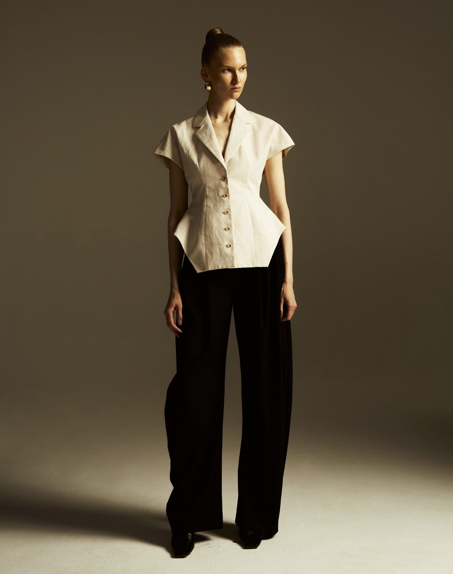 Notch Lapel Fitted Waistline Top