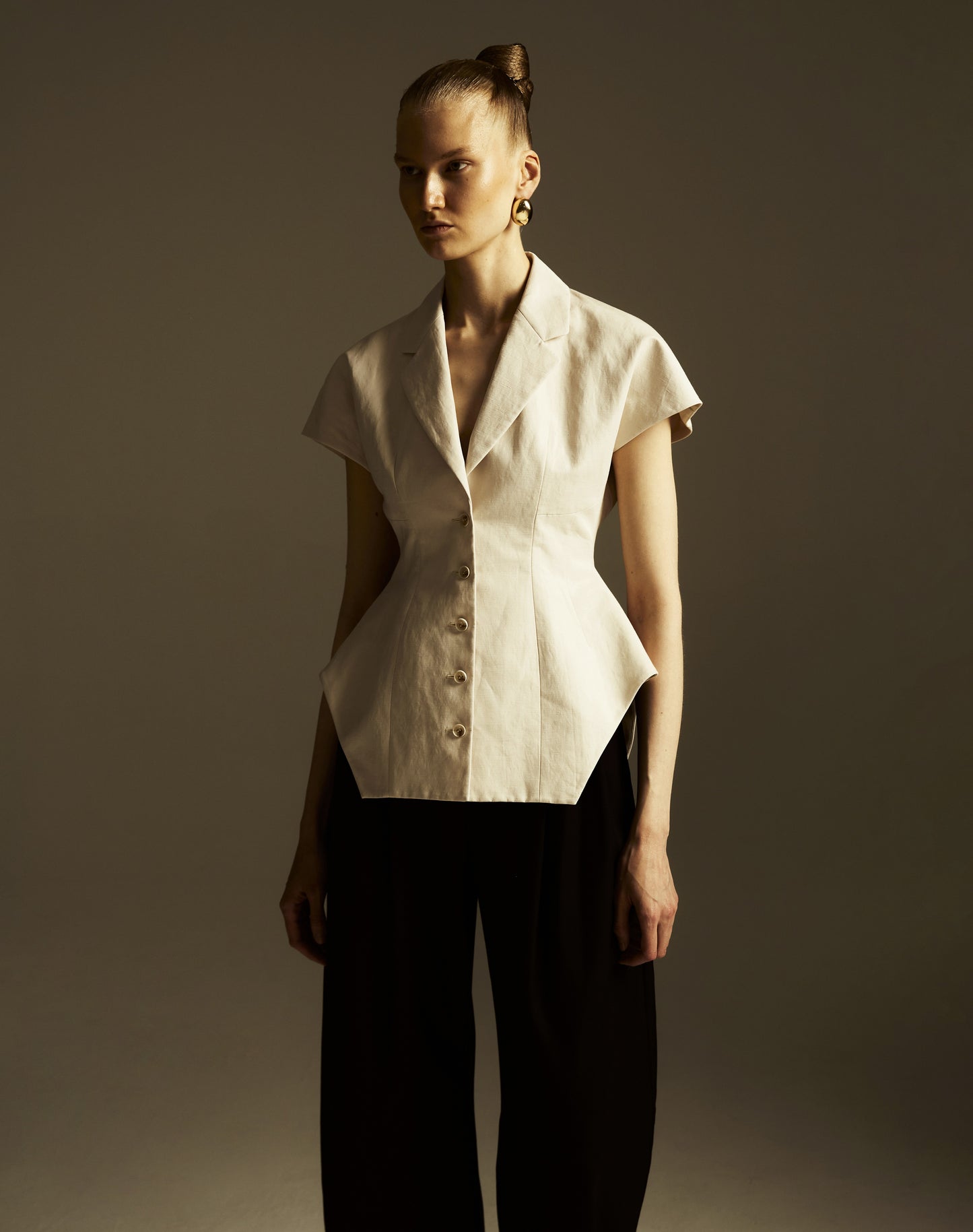 Notch Lapel Fitted Waistline Top