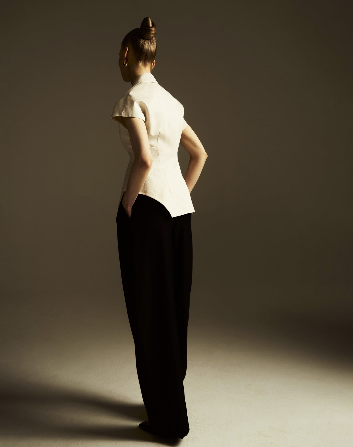 Notch Lapel Fitted Waistline Top