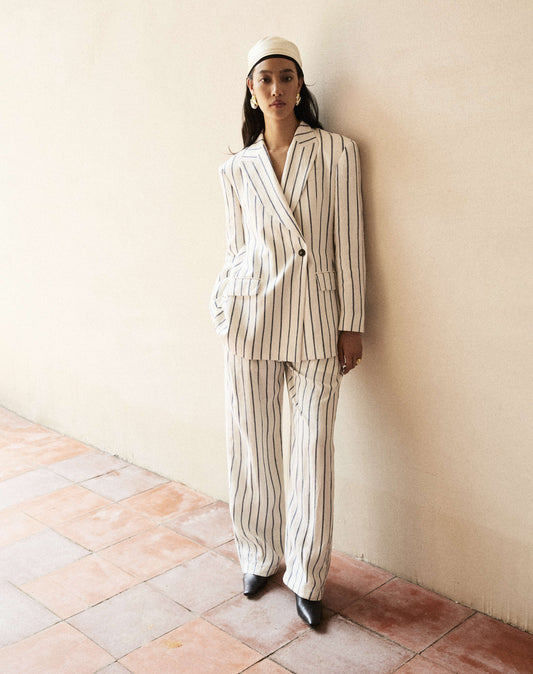 Wide-striped Linen Wide-leg Pants