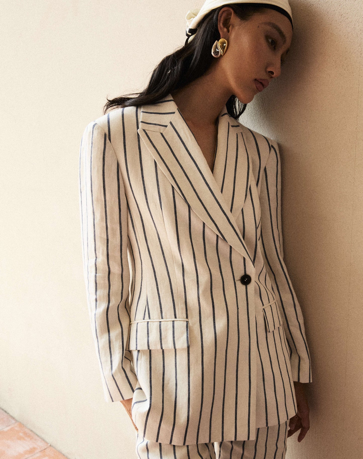 Wide-striped Linen Blazer