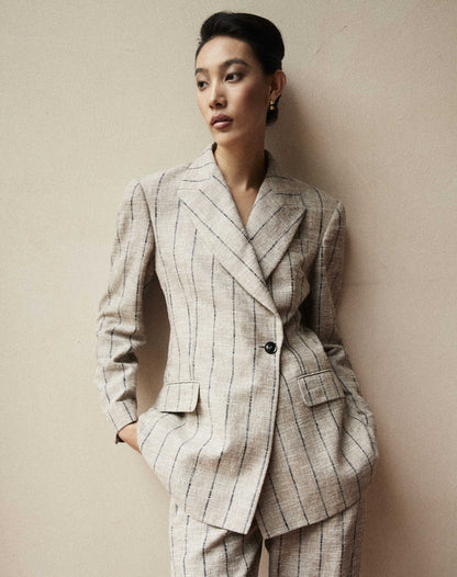 Wide-striped Linen Blazer