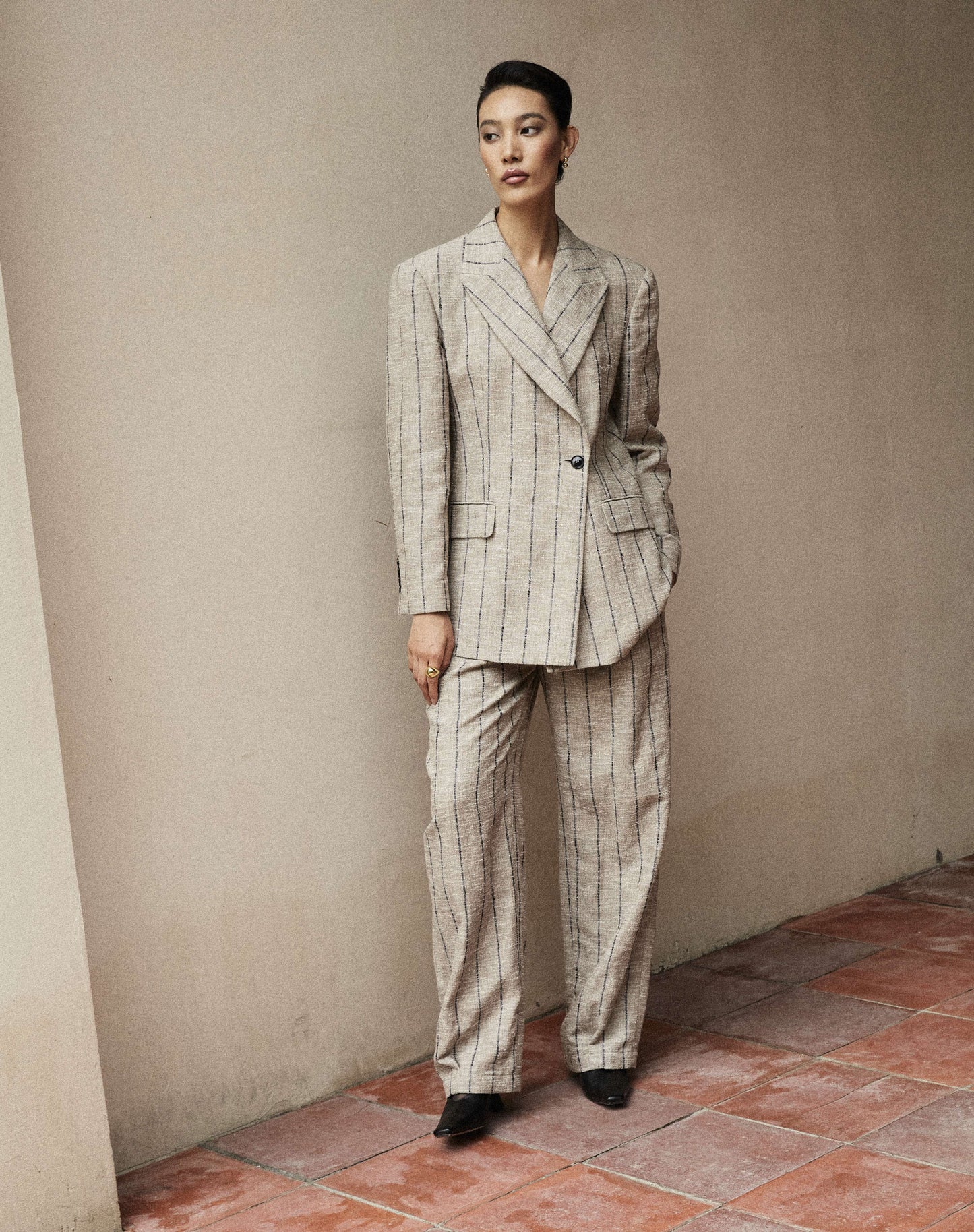 Wide-striped Linen Blazer