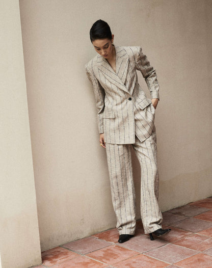 Wide-striped Linen Blazer