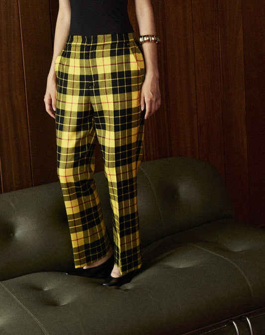 Plaid-check Cropped Flared Pants