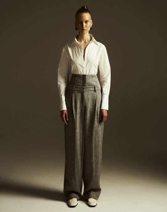 Belted Waist Straight Leg Pants